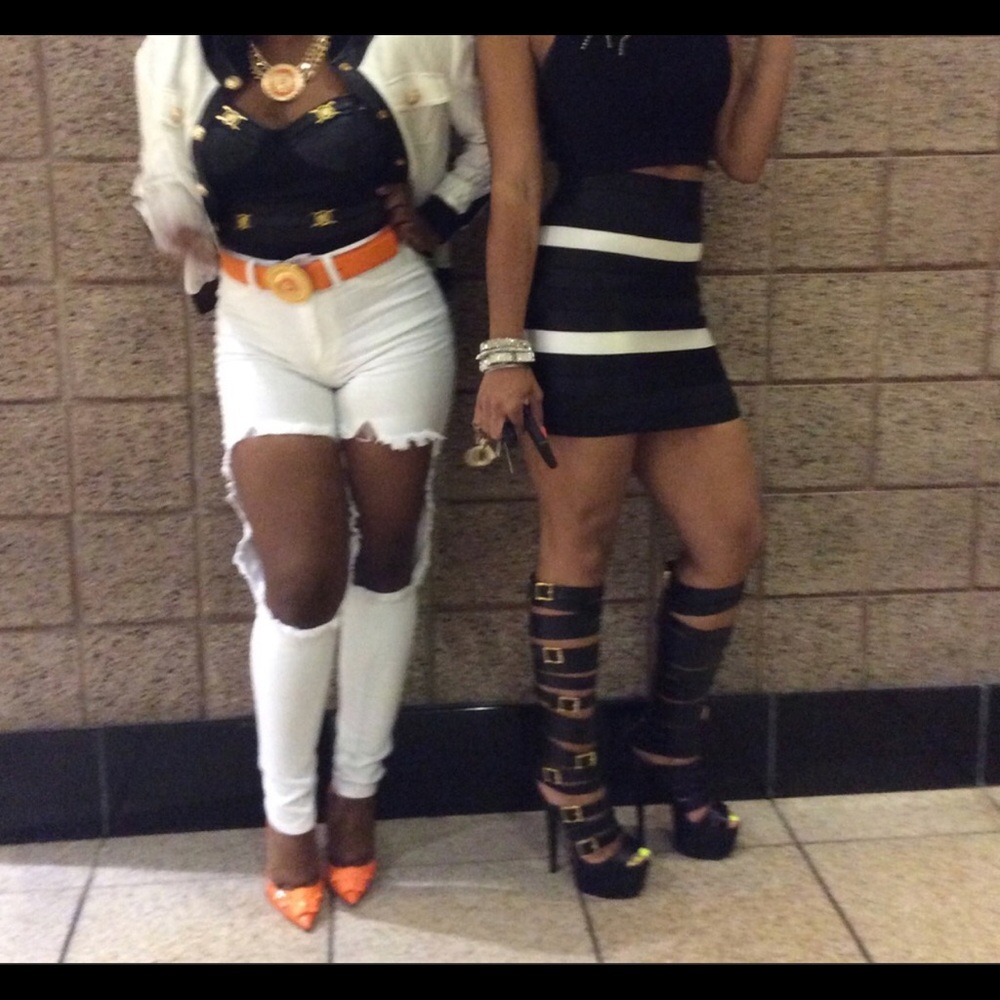 COLOR BLOCK BLACK BANDAGE SKIRT